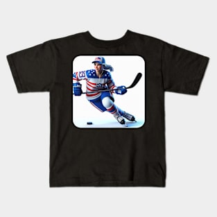 American Woman Ice Hockey Player #12 Kids T-Shirt